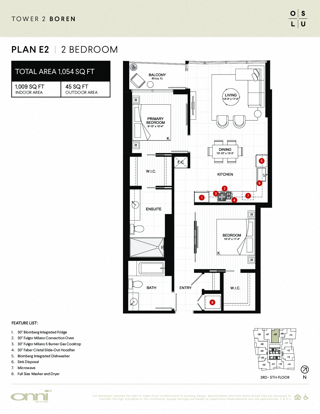 Floor plan for 2 beds, 2 baths, 1009 sqft